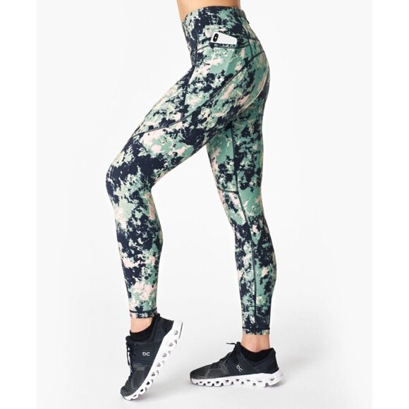 SWEATY Betty BNWOT "power pocket" tights 7/8 sz XXS NEW Green abstract tie dye - Picture 1 of 7